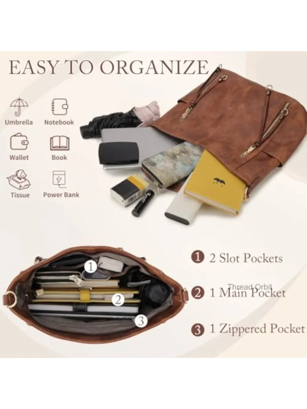 PU Leather Hobo Bag Crossbody Shoulder Bag for Work Travel
